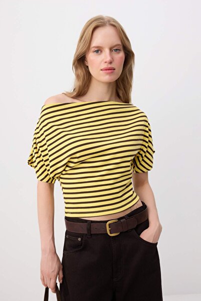 Trendyol Collection Bluză tricotată elastică, galbenă, cu croială normală/reg...