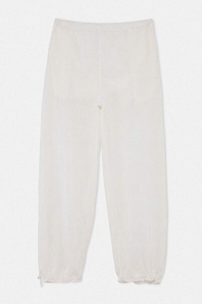 Trendyol Collection Pantaloni albi uni, țesuți, 100% bumbac TBESS26PL00019