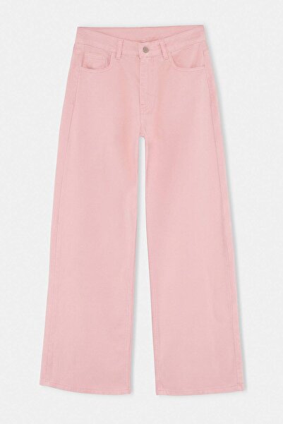 Trendyol Collection Pink 100% Cotton High Waist Wide Leg Jeans Twoaw27Je00059