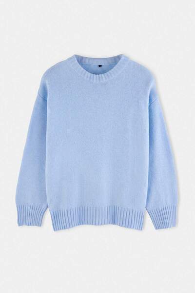 Trendyol Collection Blue Wide Fit Soft Textured Knitwear Sweater Twoaw25Kz00168