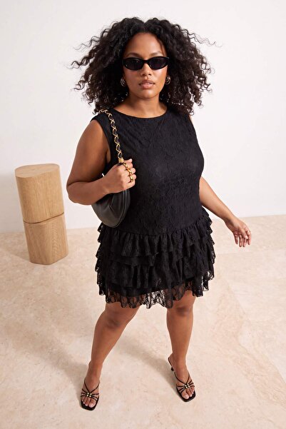 Trendyol Curve Black Knitted Plus Size Dress Tbbss26Ah00295