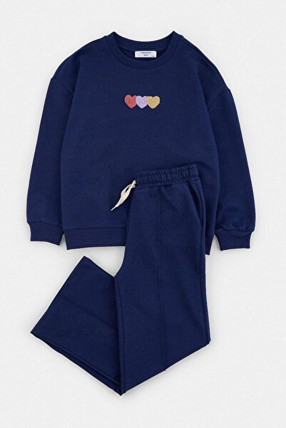 TRENDYOLKIDS Navy Blue Heart Knitted Top and Bottom Set Tkdaw26Au00001