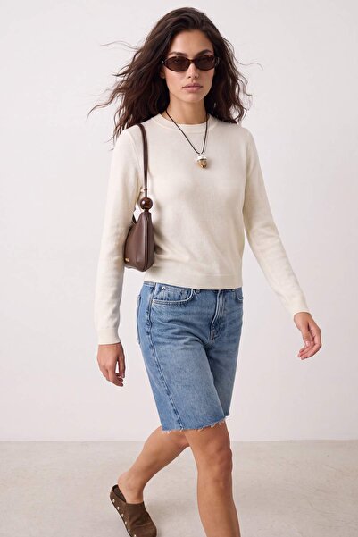 Trendyol Collection Ecru Trendyol Studio Wool Crew Neck Soft Textured Knitwea...