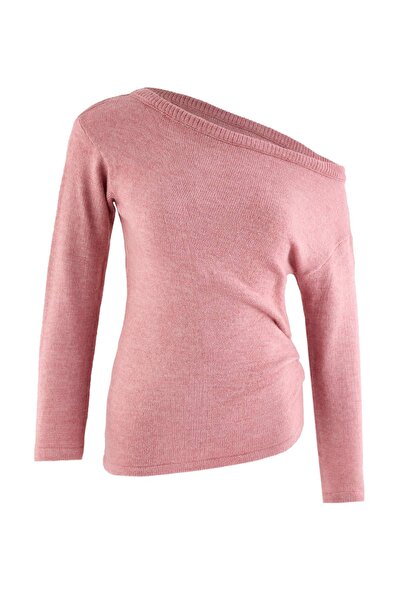 Trendyol Collection Pink Soft Textured Boat Neck Side Gathered Knitwear Sweat...