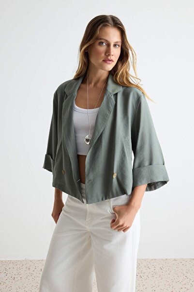 Trendyol Kollektion Khakifarbene, bequeme Crop-Jacke TWOAW27CE00010