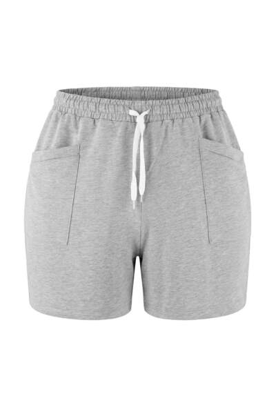 Trendyol Curve Gray Melange Lace Detailed Basic Knitted Plus Size Shorts&Berm...