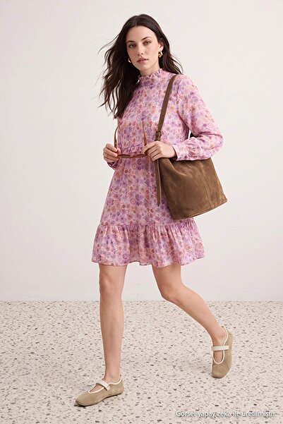 Trendyol Modest Tunica midi din viscoza cu imprimeu floral roz TCTAW27UK00004