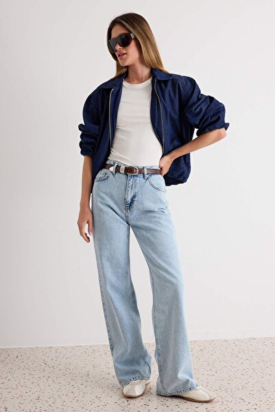 Trendyol Collection Light Blue High-Waist Wide Leg Wide-Leg 100% Cotton Non-S...