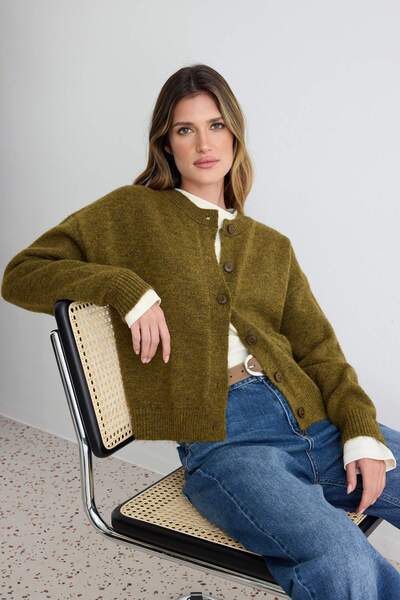 Trendyol Collection Wardrobe Essentials Oil Green Alpaca Wool Blend Wide Fit ...