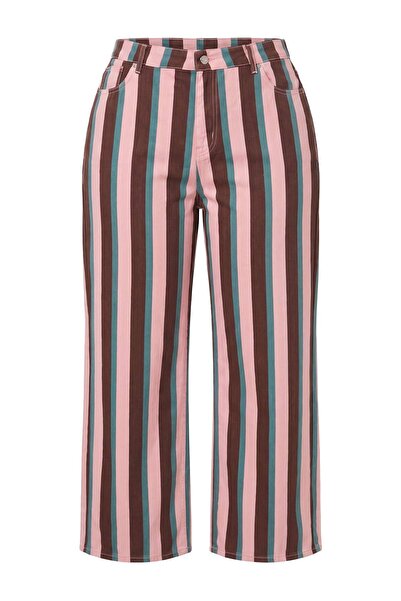 Trendyol Curve Multi-Colored Striped High Waist Wide Leg Jeans Tbbss26Cj00086
