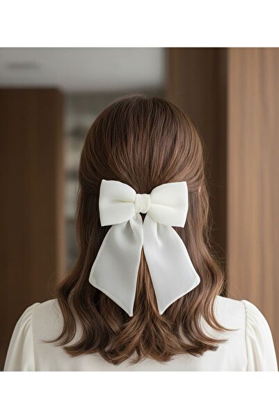 JZ MODA White Chiffon Bow Automatic Clip-On Hairpin - Ribbon Hair Accessory w...