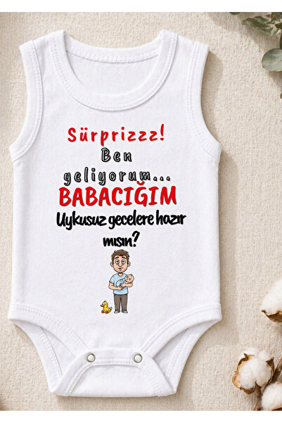 %100 Pamuk Body Baba Oluyorsun Bebek Zıbın Çıtçıtlı Atlet Bisiklet Yaka Baskılı