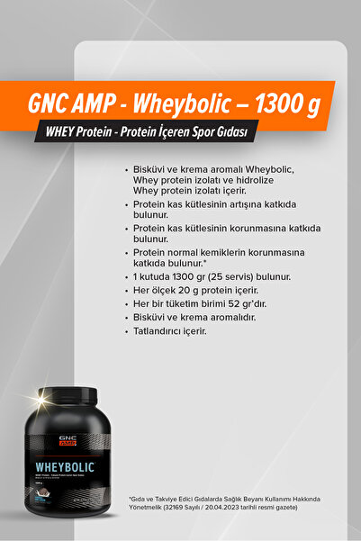GNC AMP - Wheybolic – 1300 g (25 servis) - Bisküvi ve Krema Aromalı