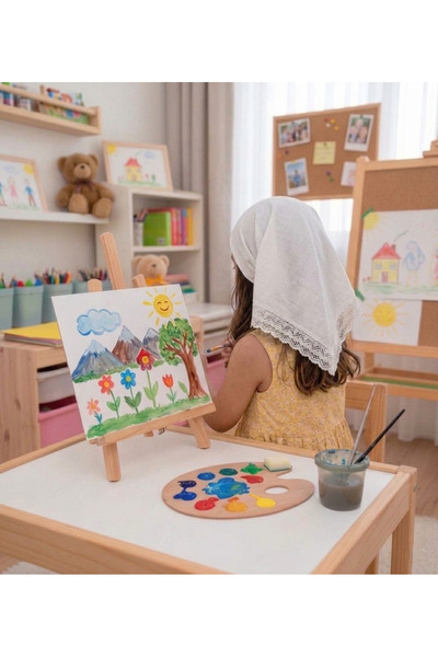 tayuya Girl's Viscose Triangle Bonnet - Flexible Children's Bonnet with Handmade Lace and Rose Details, Plain.
