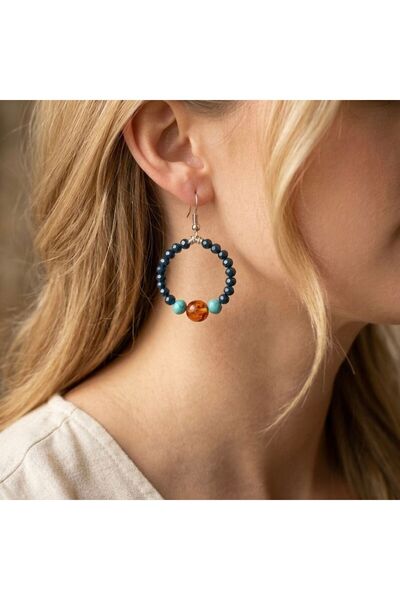 LeylanTakı Women's Navy Blue Crystal Hoop Earrings Bijouterie Trend Stylish Gift