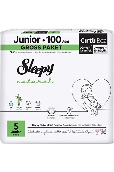 Sleepy حفاضات أطفال طبيعية مقاس 5 11-18 كجم جونيور 100 قطعة عبوة كاملة