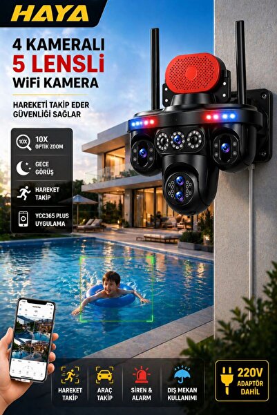 MPIA HAYA 4 Kameralı 5 Lensli WiFi Kamera 3 PTZ 10X Optik Zoom IP66 Gece Görüş