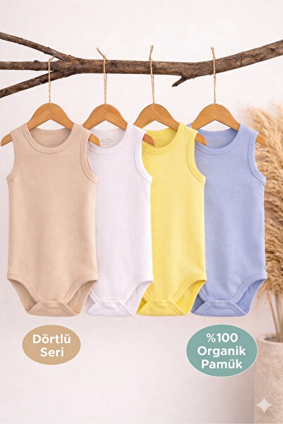 %100 pamuklu 4'lü çıtçıtlı bebek body zıbın/organik pamuklu bebek atlet/çıtçıtlı badi