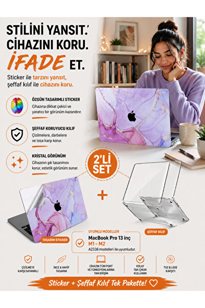Mcstorey Macbook Pro M1-m2 Kılıf 13inç Sticker Yapıştırma A2338 Ile Uyumlu Ko...