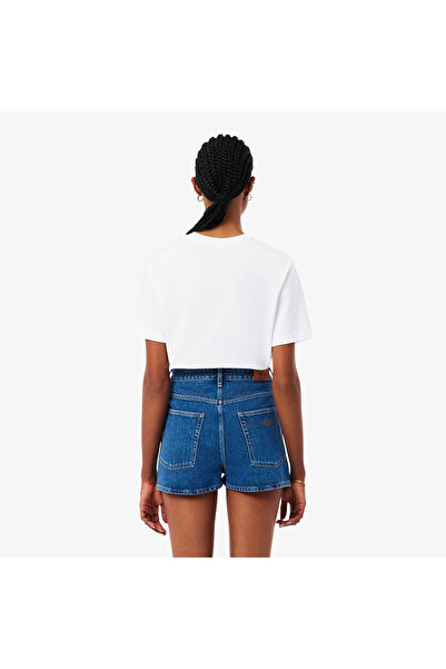 Lacoste Kadın Relaxed Fit Bisiklet Yaka Beyaz T-Shirt