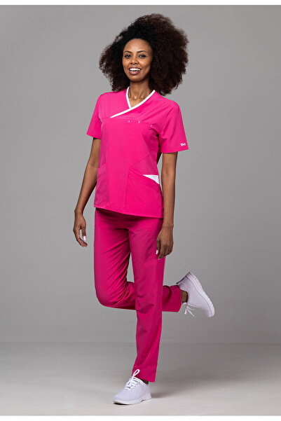 tag Costum medical ONYX Premium pentru femei, ciclam cu bordură albă