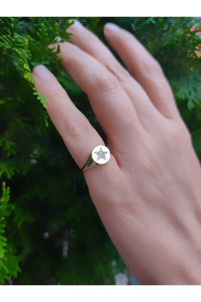 Berr Diamond 14 Ayar Altın Taşlı Yıldız Desenli Şövalye Yüzüğü