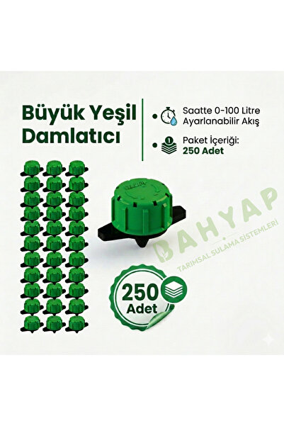 Bahyap Damlama Sulama Debi Ayarlı Yeşil Damlatıcı Büyük Meme - 250 Adet