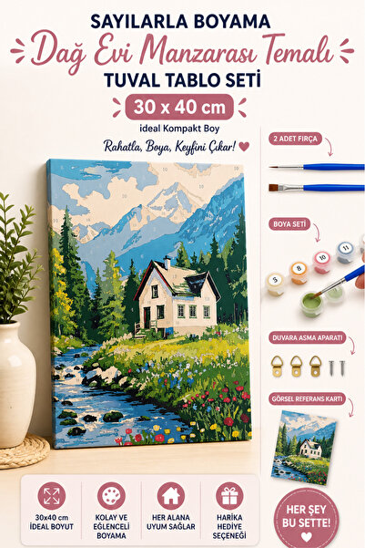 caps office Sayılarla Boyama Dağ Evi Temalı Tuval Tablo Seti | 30x40 cm Büyük...