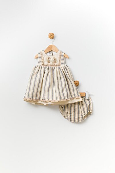 Babydola Çiçek Detaylı Kız Bebek Çocuk Bayramlık Elbise 2'li Set 13792