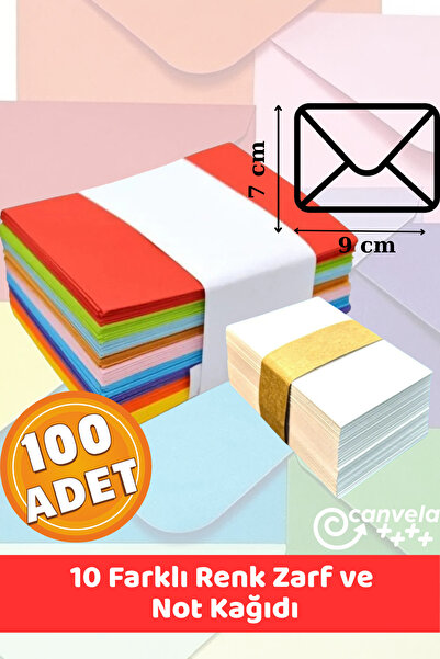 İstisna 100 Adet Not Kağıdı ve 100 Adet 7x9 Cm Renkli Zarf Sevgiliye Not için...