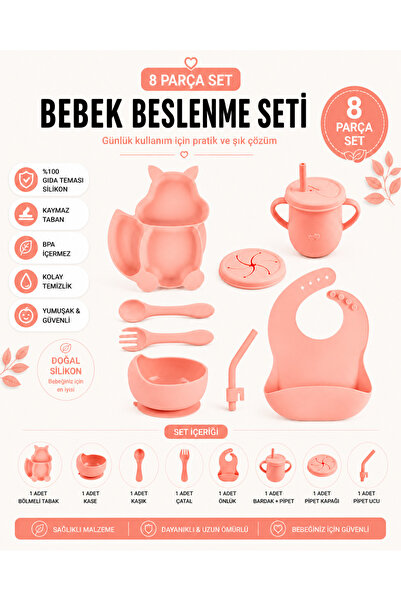 jojobebek Silikon Beslenme Seti Vakumlu Mama Tabağı Ve Kasesi, Önlük, Çatal V...