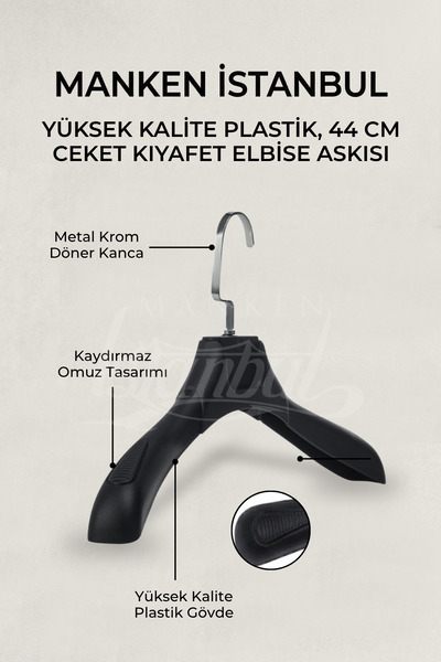 Manken İstanbul 3 komada crne plastične vješalice za kapute i odeću