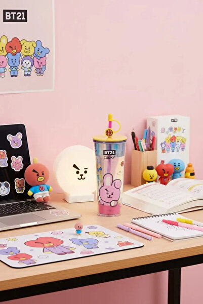 Miniso BT21 Lisanslı Holografik Tasarımlı Çift Cidarlı Pipetli Şişe Cooky 800 ml