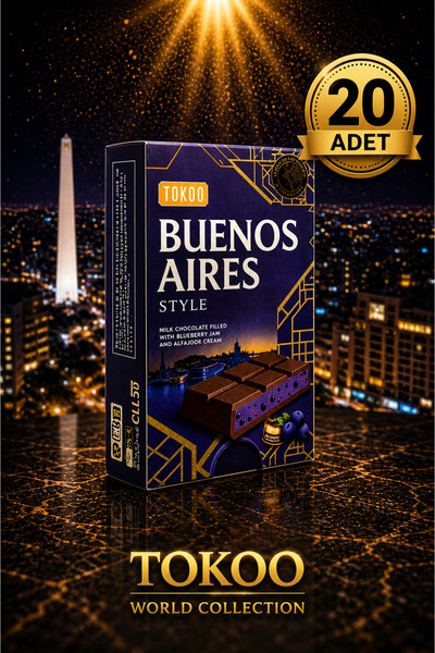 Tokoo Buenos Aires: 30g*20ad. Yaban mersinli krema ve patlayan şeker dolgulu sütlü çikolata