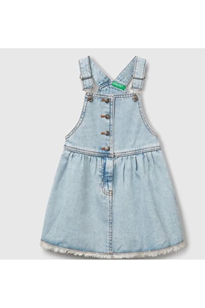 United Colors of Benetton Benetton Kız Bebek Kot Düğmeli Salopet Elbise 1-6 Y...