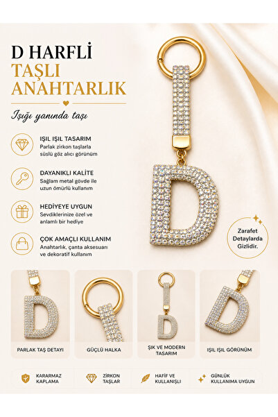 Nuvia D Harfli Taşlı Anahtarlık