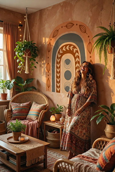 Kt Grup Boho Yapraklar Kemer Arch Salon Oturma Odası ve Antre Duvar Sticker