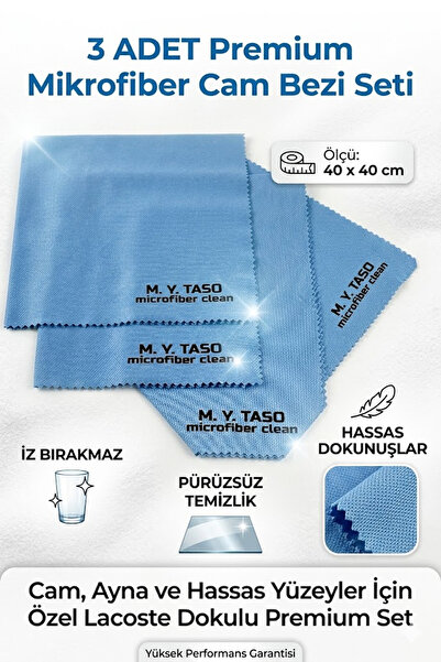 M.Y. TASO (3 Pieces) Blue Microfiber Magic Glass and Mirror Cleaning Cloth 40*40
