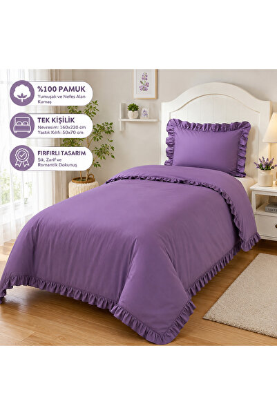MundoLindo Set Pilomă Volanată Liliac Single 2 Bucăți 160 X 220 Cm