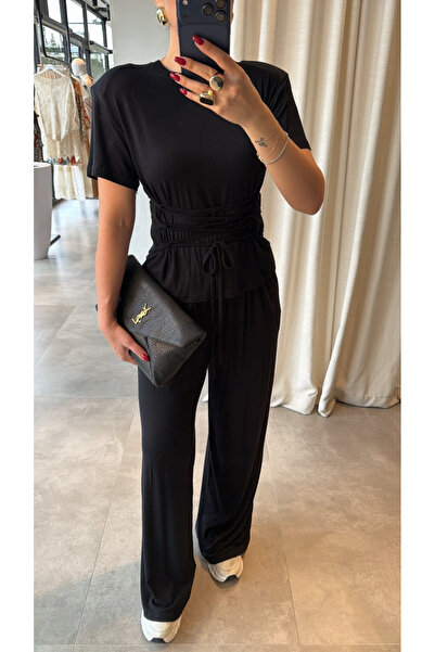 My Blog Set de pantaloni și bluză căptușită, neagră, cu talie ajustabilă și ș...
