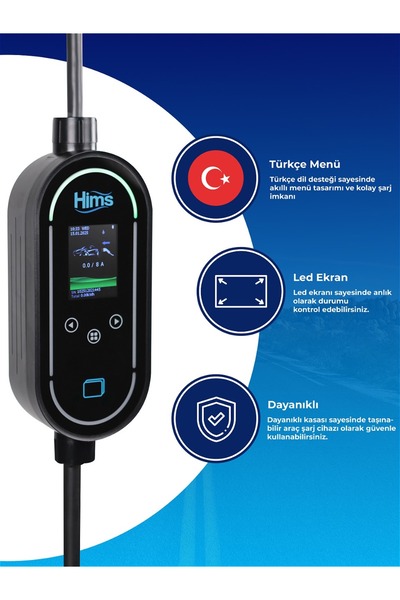 Hims 11kW Ev Tipi Taşınabilir Elektrikli Araç Şarj İstasyonu HCTK-11-PS-S