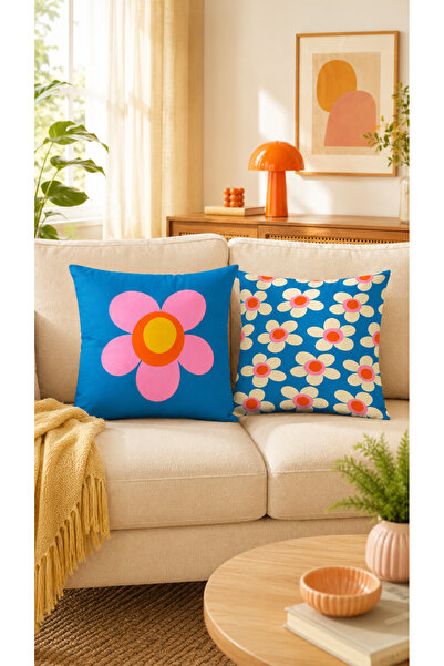 Homeilla Fundal albastru, roz crem, cu model floral, imprimare digitală, husă...