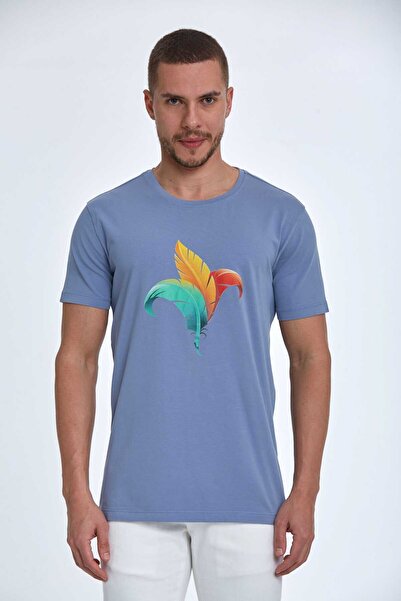 Voltaj Gray Theo Printed Men's T-Shirt