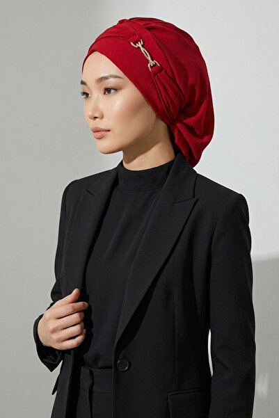 Aisha's Design عمامة جاهزة مع إكسسوارات، أحمر، HT-93