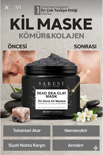 Sarest skincare Ölü Deniz Kil Maskesi Kolajen Siyah Nokta Karşıtı Ölü Deriden...