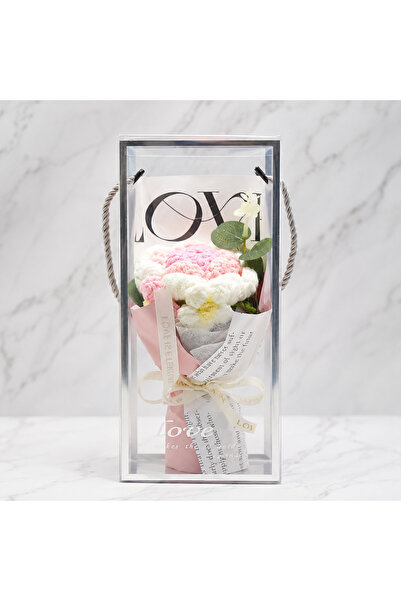 Store Tekli El Örgüsü Gül Buketi – Dekoratif El Yapımı Çiçek 24x9 cm