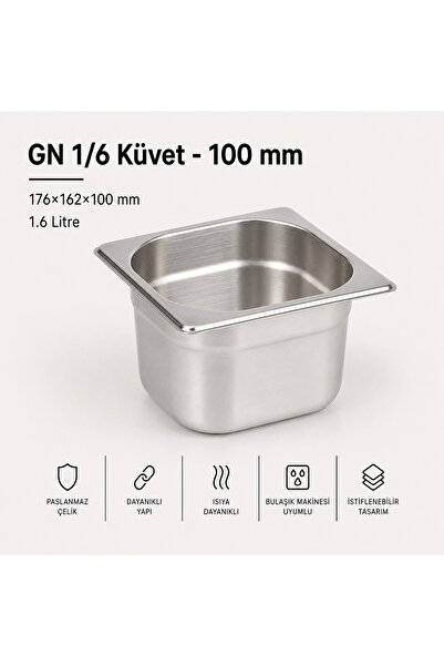 Natsan Paslanmaz Çelik Gastronom/gastronorm Küvet Gn 1/6-100 (17,6 X 16,2 X 1...