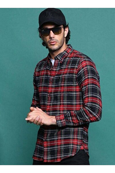 The Bear House Men's Black & Red Checks Slim Fit Shirt for Every Occasion