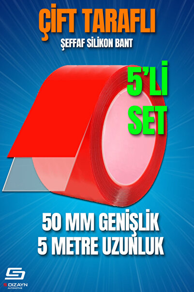 S Dizayn S-Dizayn Çift Taraflı Bant 50mm x 5 Metre 5'li Paket Şeffaf Silikon ...