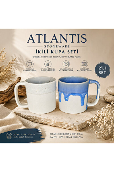 Atlantis 2'li Kupa Seti El Yapımı Stoneware